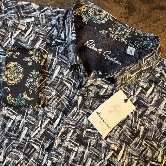 Robert Graham Button-Up Shirt Men's XL Colorful Designer Flip Cuff Artwork $198